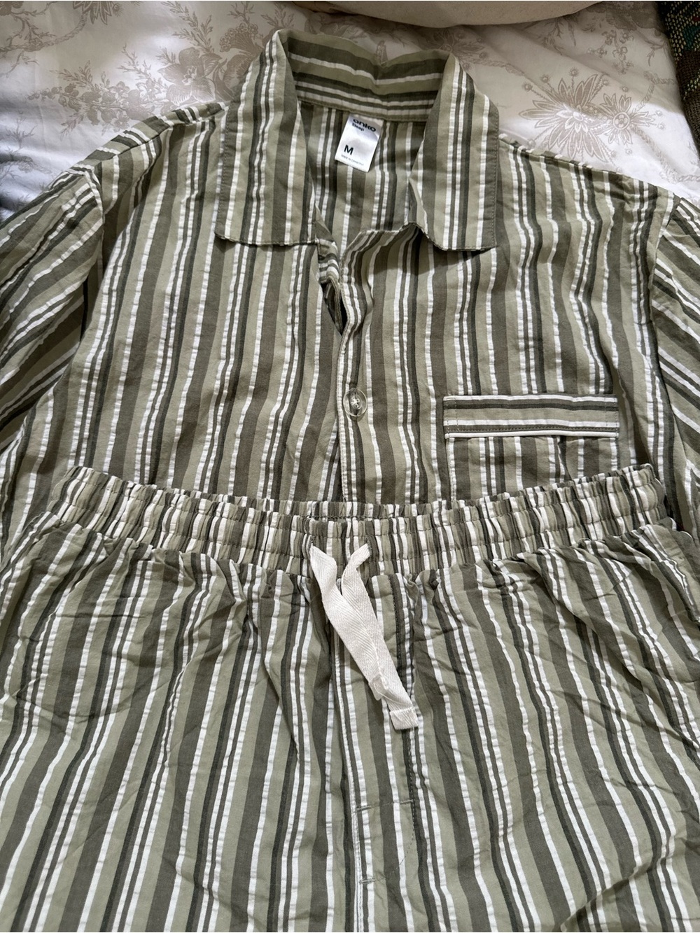 ANKO Olive Striped Women's Pajama Shorts Set